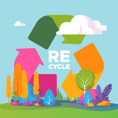 Recycle Symbol square saving ecology concept when people are recycling and reducing wastes