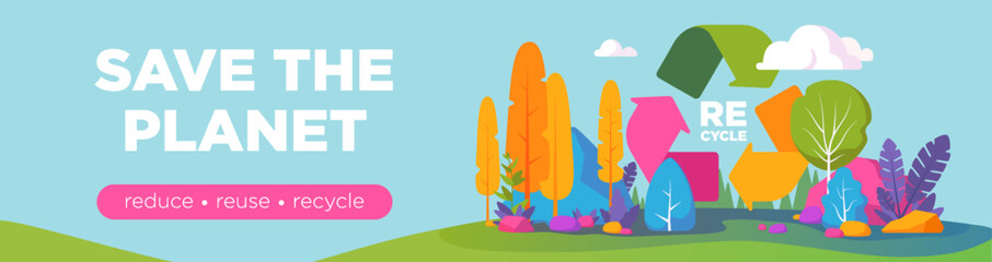 Recycle Symbol banner, saving ecology concept when people are recycling and reducing wastes