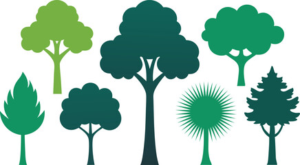 Set of trees, silhouette forest view. trees on transparent background