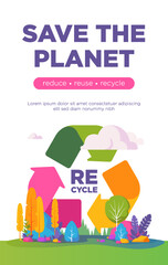 Recycle Symbol poster, saving ecology concept when people are recycling and reducing wastes