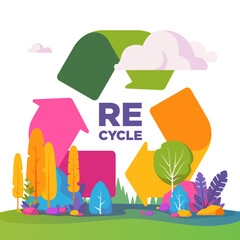 Recycle Symbol square saving ecology concept when people are recycling and reducing wastes