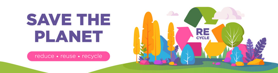 Recycle Symbol banner, saving ecology concept when people are recycling and reducing wastes