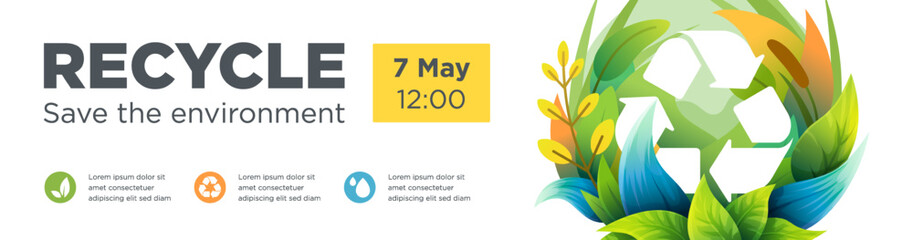 Recycle Symbol banner, saving ecology concept when people are recycling and reducing wastes