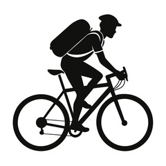 Fototapeta premium Cyclist carrying backpack silhouette vector black illustration on white background