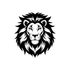 Illustration of a lion's head in black ink on transparent background silhouette