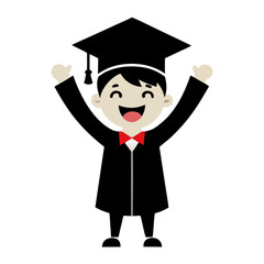 Boy celebrating graduation with cap silhouette vector black illustration on white background