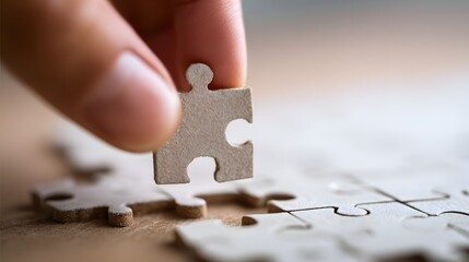 Hand Holding Puzzle Piece Above Incomplete Puzzle &ndash; Concept for Problem Solving, Connection, Teamwork, and Business Strategy Solution