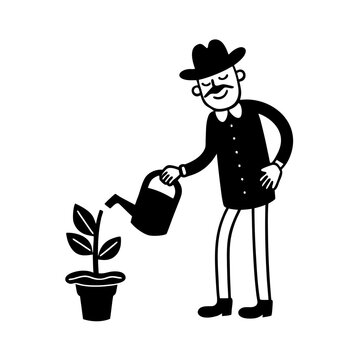 funny comedy face gardener full body cartoon illustration
