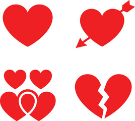 Love and Heartbeat Icon Pack  Minimal Red Vector Set
