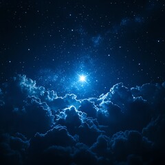 Bright star shining through dark clouds in night sky  high resolution   for isolate image