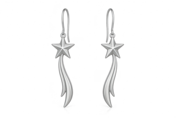 Elegant silver shooting star dangle earrings isolated on transparent background