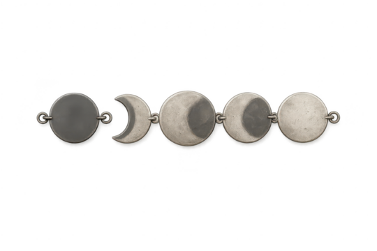 Metallic moon phases showing the lunar cycle, isolated on transparent background