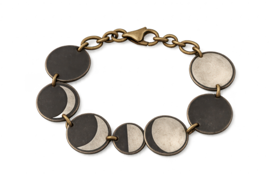 Vintage moon phases bracelet with dark discs isolated on transparent background