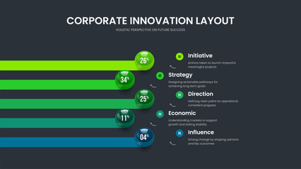 Simple Campaign Five Element Graph Slide Template. Creative Growth 5 Step Infographic Frame Design. Visual Strategy Presentation Layout Vector Illustration.