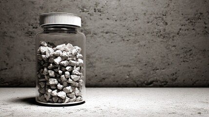 Opaque white plastic bottle filled with small irregular stones