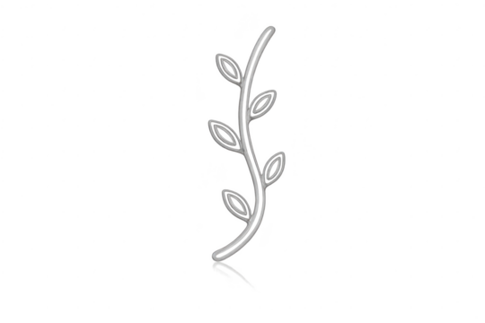 Stylized silver leafy branch illustration isolated on transparent background
