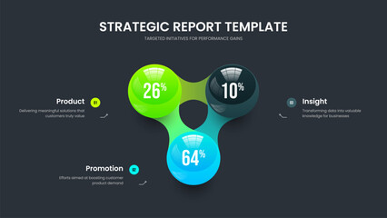 Product Solution 3 Step Diagram Slideshow Design. Simple Report Presentation Layout Vector Illustration. Elegant Showcase Three Element Infographic Slide Template.