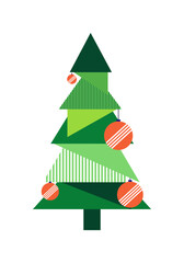 Vector art of stylized geometric christmas tree with ornaments