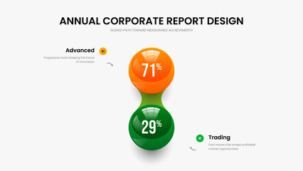 Financial Visualization 2 Element Infographic Frame Template. Company Showcase Presentation Design Vector Illustration. Digital Solution Two Step Chart Slideshow Layout.