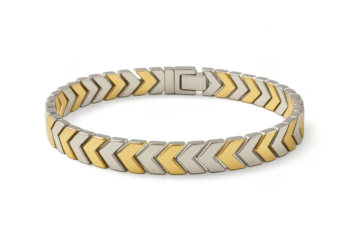 Elegant two-tone chevron link bracelet, isolated on transparent background