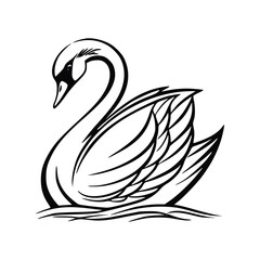 Elegant Swan Silhouette: A beautifully rendered black and white illustration of a graceful swan. Capturing elegance and purity. 