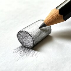 Hand drawing a shaded cylinder with pencil on white paper  high resolution   for isolate image