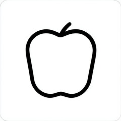 Apple icon, minimalist outline style, in black and white, representing healthy food and nature with copy space