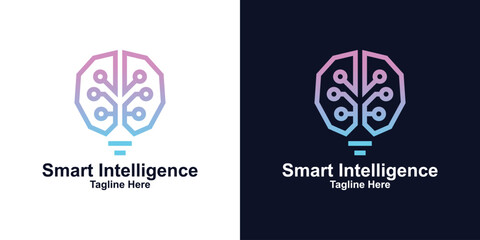 Smart Intelligence Logo – Brain Light Bulb with Circuit Technology Connection