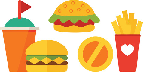Fast food bundle vector illustration of pizza burgers fries and drink scalable eps graphic
