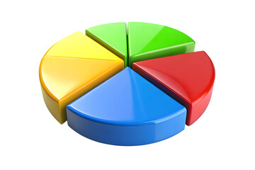 Colorful 3d pie chart segments representing data and statistics isolated on transparent background