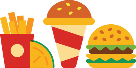 Fast food meal vector illustration delicious pizza burger fries drink scalable eps icon