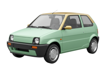 Isolated light green two-tone hatchback car with gold roof, on clear background, vehicle shot