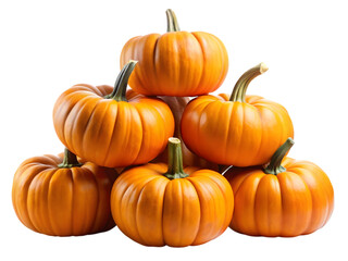 Obraz premium A pyramid of small ripe orange pumpkins stacked on top of each other isolated on transparent background