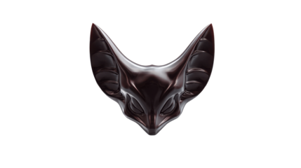 Glossy 3D Black Fox Head Abstract Sculpture on White Background