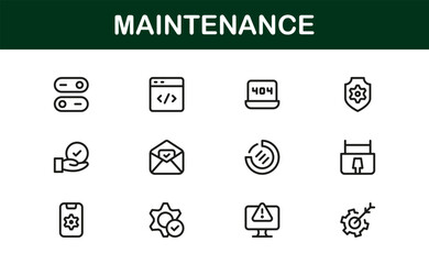 Maintenance Line Icon Set – Professional Vector Symbols for Tools, Repair, and Service – Modern Minimal Outline Icon Collection