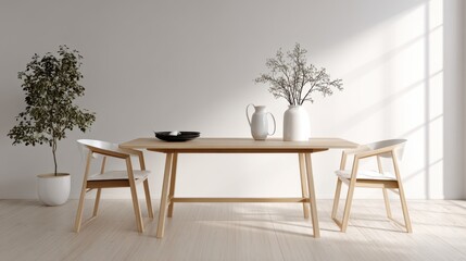 Fototapeta premium Modern Minimalist Dining Room with Simple Furniture and Plants