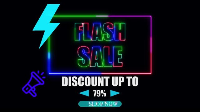 lash sale neon promo banner, premium animated motion graphic design, 73 percent discount deal, save up to 73% off, perfect for commence, events, ads, and ... See More