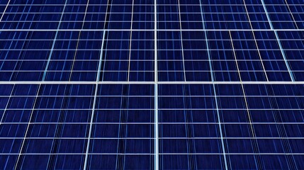 A blue solar panel array under sunlight with photovoltaic cells converting light into electricity,