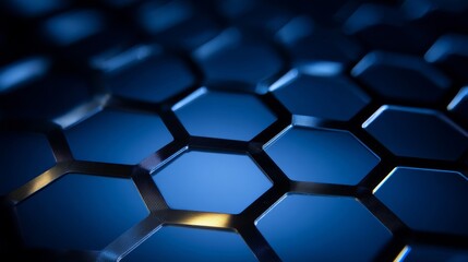 A sleek metallic hexagonal lattice structure illuminated by cool blue lighting,