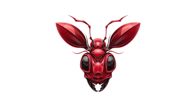 Futuristic Red Insect Head Illustration – Stylized Bug Artwork on white background 