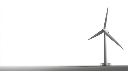 A detailed wind turbine model stands tall with three slender blades capturing renewable energy,