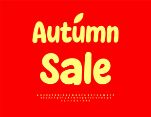 Vector Marketing poster Autumn Sale. Funky Alphabet Letters and Numbers set. Groovy Yellow Font