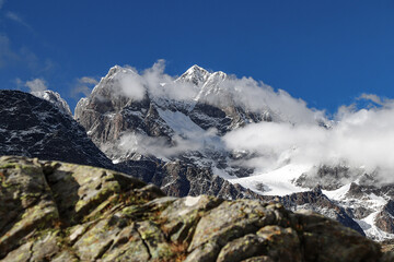 Piz Argient, Piz Zupò and Piz Roseg in the Bernina massif, Alps landscape