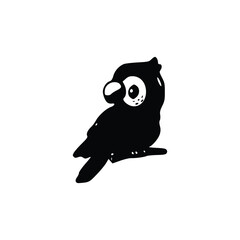 Charming Animated Bird Silhouette: A delightful, minimalist black and white illustration of a cute bird perches in a whimsical posture, perfect for adding playful charm to any creative project.