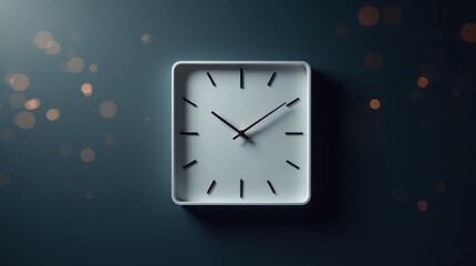 Simple, modern square scene with a minimalist clock close to midnight; gentle silver bokeh and delicate sparkler lines add a refined festive mood

