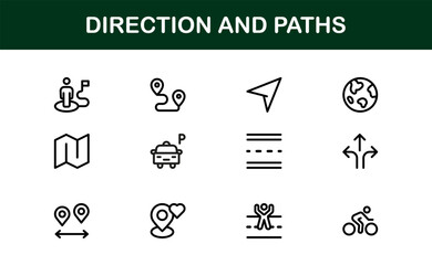 Direction And Paths Line Icon Set Featuring Minimal Modern Editable Vector Icons With Pixel-Perfect Precision And Unique Clean Design Elements