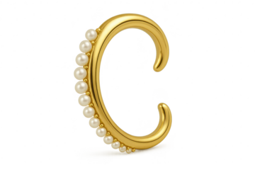 Elegant gold letter C with pearls isolated on transparent background design