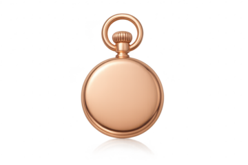 Elegant golden pocket watch isolated on transparent background for designs