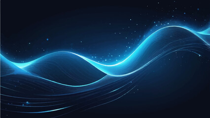 Abstract blue background with stars and flowing light waves