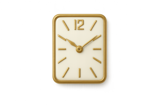 Elegant square clock with gold trim isolated on transparent background time - Powered by Adobe